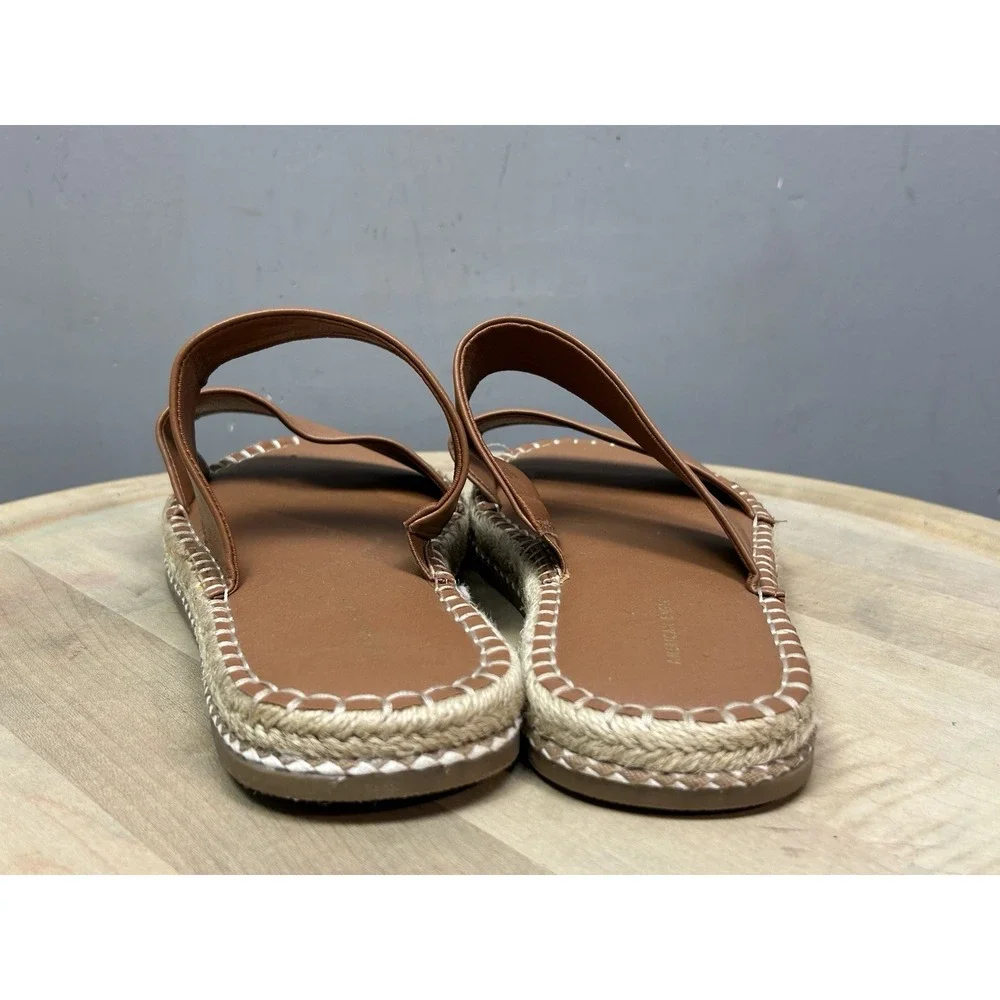 American Eagle Sandals Womens 10 Brown Espadrille Slide Braided Whipstitch 10989